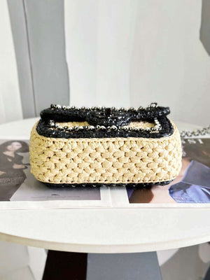 Chanel AS1115 Small Flap bag Raffia 18cm Beige & Black - Default Title - View 4