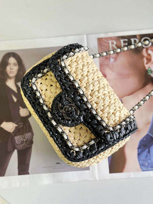 Chanel AS1115 Small Flap bag Raffia 18cm Beige & Black - Default Title - View 5