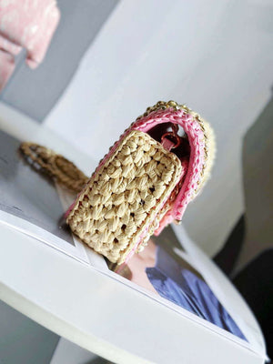 Chanel AS1115 Small Flap bag Raffia 18cm Beige & Pink - Default Title - View 3