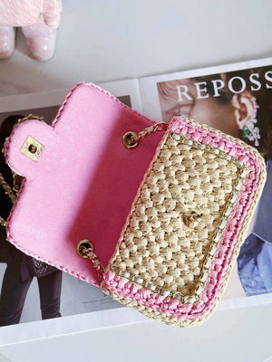 Chanel AS1115 Small Flap bag Raffia 18cm Beige & Pink - Default Title - View 7