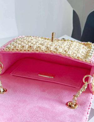 Chanel AS1115 Small Flap bag Raffia 18cm Beige & Pink - Default Title - View 8