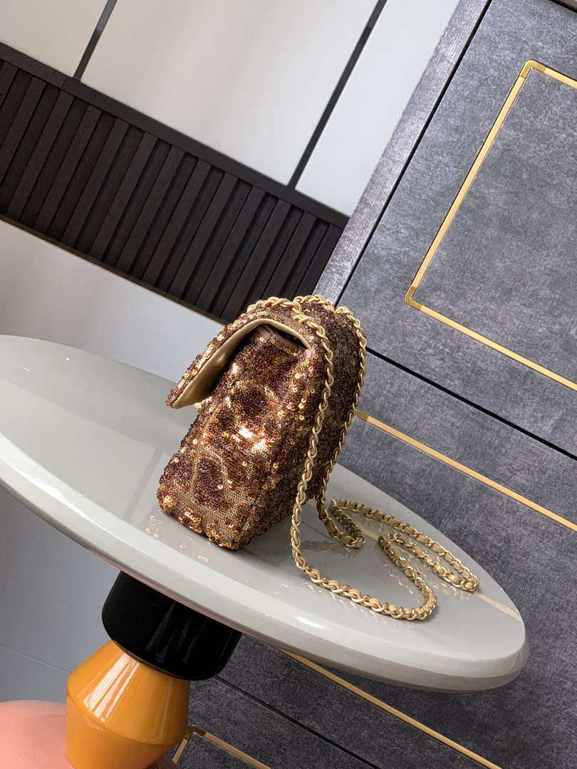 Chanel AS1116 25C Mini Flap Bag 20cm A69900 White dense sequins Gold - Default Title - View 2