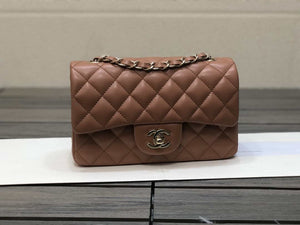Chanel A69900 Mini Flap Handbag Classic bag Lambskin Brown 1116 Shiny Gold - Default Title - View 1