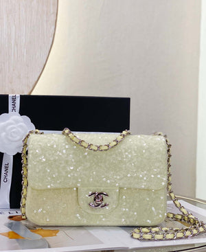 Chanel AS1116 Samll Flap sequin bag sparkling bingbing 20cm Beige - Default Title - View 2