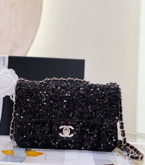 Chanel AS1116 Samll Flap sequin bag sparkling bingbing 20cm Black - Default Title - View 1