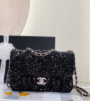 Chanel AS1116 Samll Flap sequin bag sparkling bingbing 20cm Black - Default Title - View 3