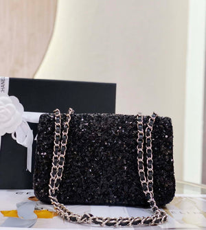 Chanel AS1116 Samll Flap sequin bag sparkling bingbing 20cm Black - Default Title - View 5
