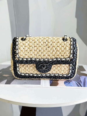 Chanel AS1116 Small Flap bag Raffia A69900 Beige & Black - Default Title - View 1