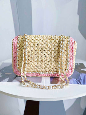 Chanel AS1116 Small Flap bag Raffia A69900 Beige & Pink - Default Title - View 3