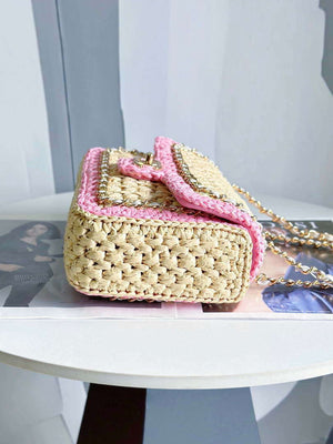 Chanel AS1116 Small Flap bag Raffia A69900 Beige & Pink - Default Title - View 4