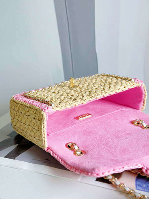Chanel AS1116 Small Flap bag Raffia A69900 Beige & Pink - Default Title - View 5