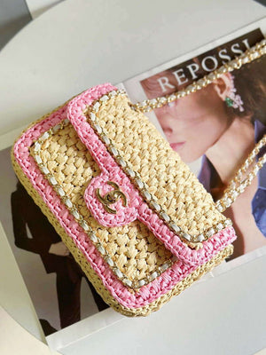 Chanel AS1116 Small Flap bag Raffia A69900 Beige & Pink - Default Title - View 9