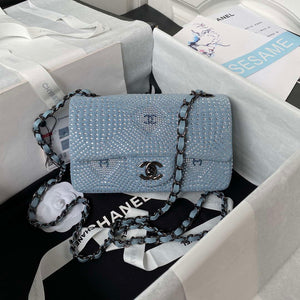 Chanel AS1116 Small Flap bag Velvet Crystal Pearl A69900 Blue - Default Title - View 1
