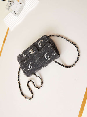 Chanel AS1119 Small Flap Classic Handbag Black Denim beaded sequin bag - Default Title - View 7