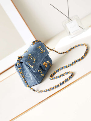 Chanel AS1119 Small Flap Classic Handbag Blue Denim beaded sequin bag - Default Title - View 3