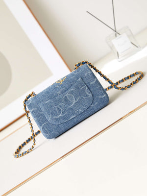 Chanel AS1119 Small Flap Classic Handbag Blue Denim beaded sequin bag - Default Title - View 4