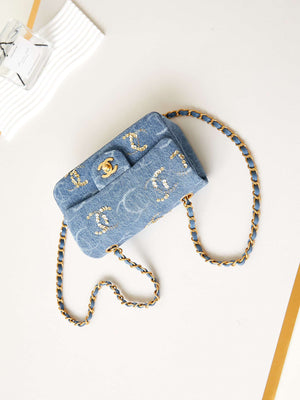 Chanel AS1119 Small Flap Classic Handbag Blue Denim beaded sequin bag - Default Title - View 7