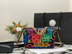 Chanel As1160 Chanel 19 Handbag Flap Graffiti Print Vintage multicolor gold - Default Title - View 1