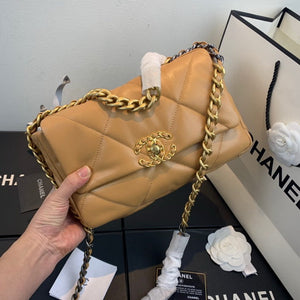 Chanel As1160 Chanel 19 Handbag Flap Lambskin Lake Tan - Default Title - View 1