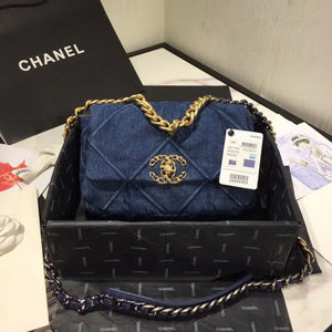 Chanel As1160 Chanel 19 Handbag Flap Shoulder Denim Blue - Default Title - View 1