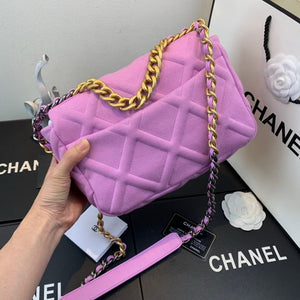 Chanel As1160 Chanel 19 Handbag Flap Shoulder Velvet Rose Red - Default Title - View 3