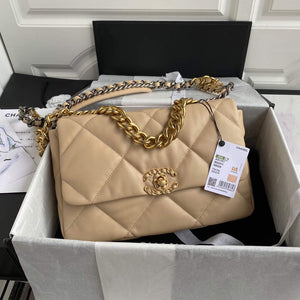 Chanel AS1161 Chanel 19 Large Flap Bag Lambskin B05179 Apricot Gold - Default Title - View 1