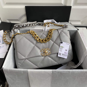 Chanel AS1161 Chanel 19 Large Flap Bag Lambskin B05179 Grey Gold - Default Title - View 1