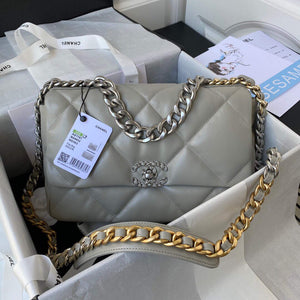 Chanel AS1161 Chanel 19 Large Flap Bag Lambskin B05179 Grey Silver - Default Title - View 1