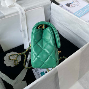 Chanel AS1787 Mini Flap Bag Lambskin Green Gold - Default Title - View 5