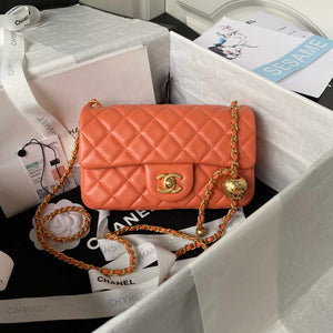 Chanel AS1787 Mini Flap Bag Lambskin Orange Gold - Default Title - View 1