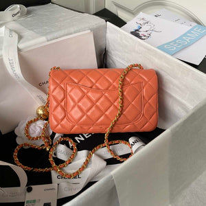 Chanel AS1787 Mini Flap Bag Lambskin Orange Gold - Default Title - View 2