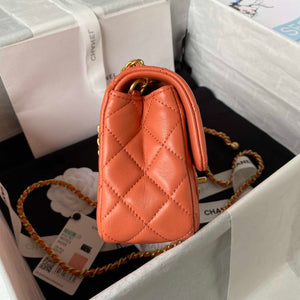 Chanel AS1787 Mini Flap Bag Lambskin Orange Gold - Default Title - View 5