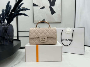 Chanel AS2431 Mini flap Apricot with Brown Lambskin bag with top handle Gold - Default Title - View 1