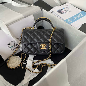 Chanel AS2431 Mini flap Black Lambskin bag with top handle Gold - Default Title - View 1