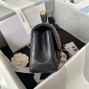 Chanel AS2431 Mini flap Black Lambskin bag with top handle Gold - Default Title - View 5
