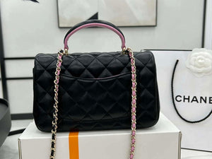 Chanel AS2431 Mini flap Black with Pink Lambskin bag with top handle Gold - Default Title - View 4