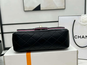 Chanel AS2431 Mini flap Black with Pink Lambskin bag with top handle Gold - Default Title - View 6