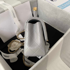 Chanel AS2431 Mini flap Gray Lambskin bag with top handle Gold - Default Title - View 5