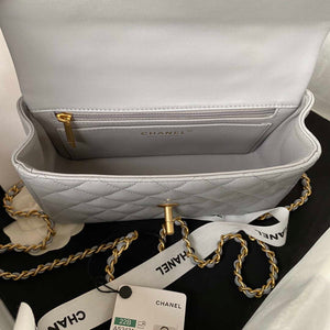 Chanel AS2431 Mini flap Gray Lambskin bag with top handle Gold - Default Title - View 7