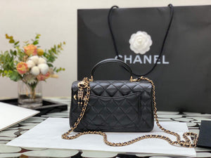 Chanel AS2431 Mini flap Lambskin bag with top handle Black Lion Bright Gold - Default Title - View 7