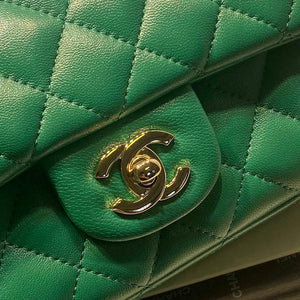 Chanel AS2431 Mini Flap Lambskin Bag with top Handle Green Bright gold - Default Title - View 2