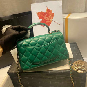 Chanel AS2431 Mini Flap Lambskin Bag with top Handle Green Bright gold - Default Title - View 4