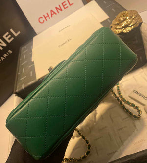 Chanel AS2431 Mini Flap Lambskin Bag with top Handle Green Bright gold - Default Title - View 5