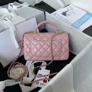 Chanel AS2431 Mini flap Lambskin bag with top handle Light gold Dark Pink - Default Title - View 2