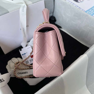 Chanel AS2431 Mini flap Lambskin bag with top handle Light gold Dark Pink - Default Title - View 5
