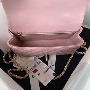 Chanel AS2431 Mini flap Lambskin bag with top handle Light gold Dark Pink - Default Title - View 7