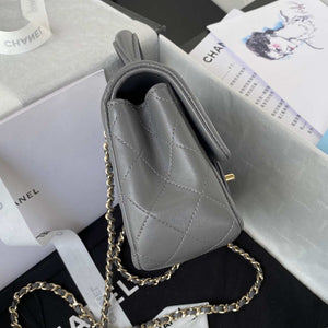Chanel AS2431 Mini flap Lambskin bag with top handle Light gold Dark Gray - Default Title - View 5
