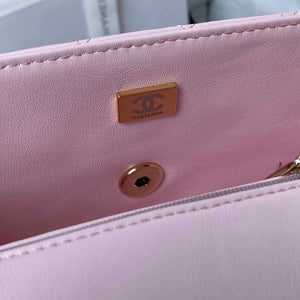 Chanel AS2431 Mini flap Lambskin bag with top handle Light gold Pink - Default Title - View 9