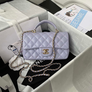 Chanel AS2431 Mini flap Lambskin bag with top handle Light gold Purple - Default Title - View 1