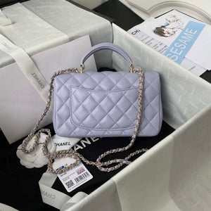 Chanel AS2431 Mini flap Lambskin bag with top handle Light gold Purple - Default Title - View 2